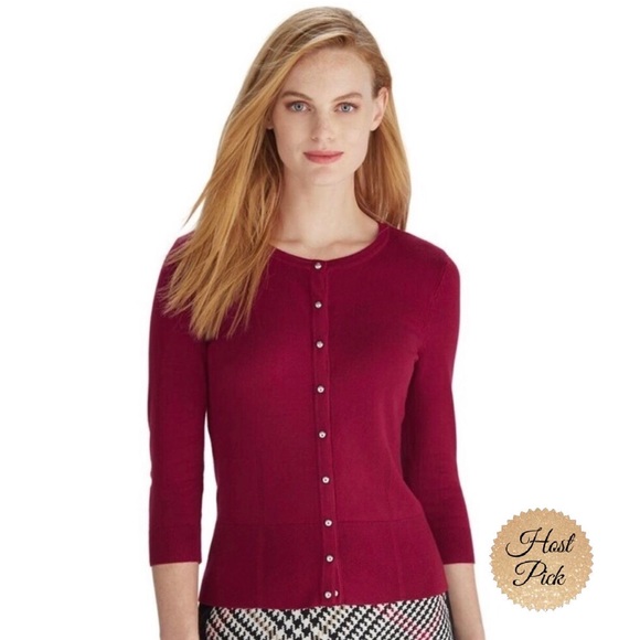 WHBM 3/4 Sleeve Crewneck Shiny Snap Cardigan - Picture 2 of 16